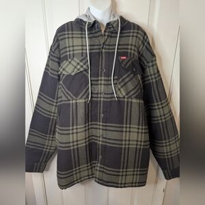 Wrangler Men's Heavyweight Hooded Shirt Jacket Green Black Plaid Flannel, 2XL